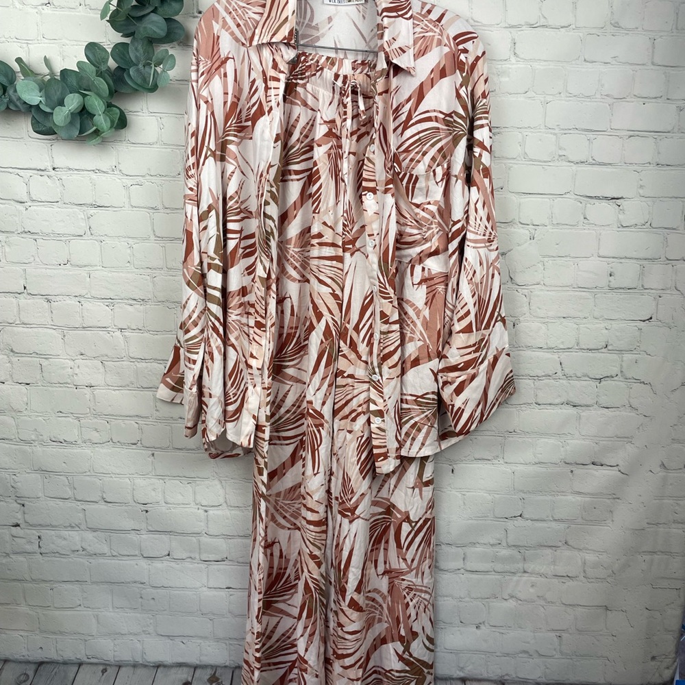 LIL BEES BOHEMIAN 2 Piece Wide Leg Pant and Button Up Shirt Set size sma…